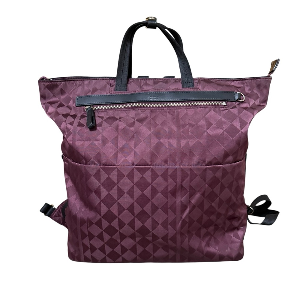 Kanana Project Burgundy Nylon Backpack Tote Bag Geometric Travel Large 14” x 17”